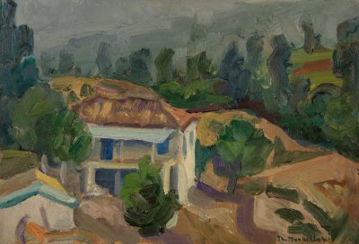 Velina Landscape — Oil painting, Fiberboard, 24.00×35.00cm — Theodoros Markellos
